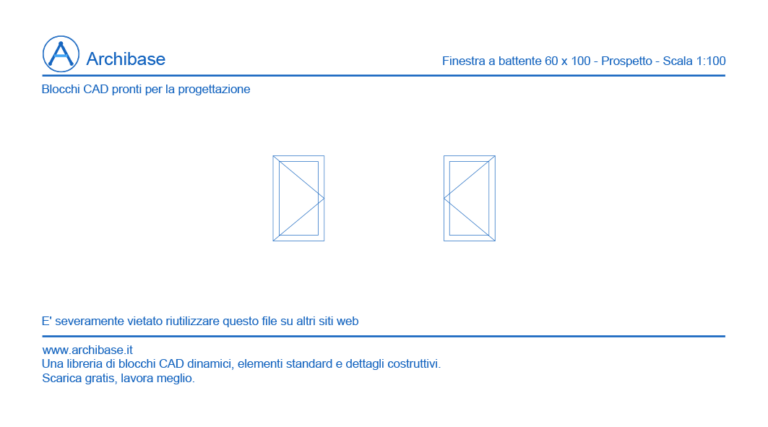 Finestra a battente 60 x 100 – Prospetto – Scala 1:100
