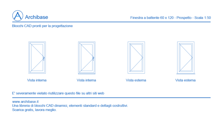 Finestra a battente 60 x 120 – Prospetto – Scala 1:50