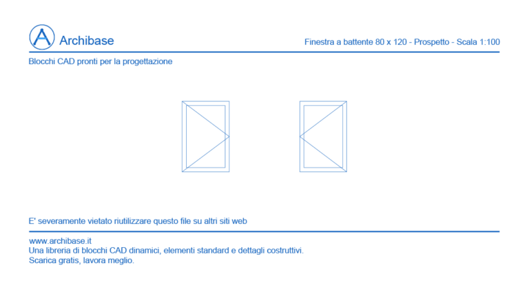 Finestra a battente 80 x 120 – Prospetto – Scala 1:100