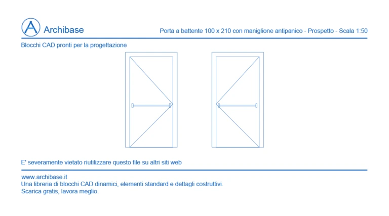 Porta a battente con maniglione antipanico 100 x 210 – Prospetto – Scala 1:50