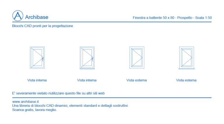 Finestra a battente 50 x 80 – Prospetto – Scala 1:50