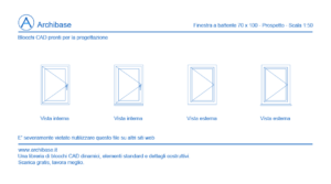 Finestra a battente 70 x 100 – Prospetto – Scala 1:50