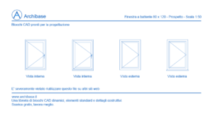 Finestra a battente 80 x 120 – Prospetto – Scala 1:50