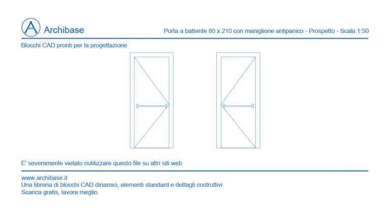 Porta a battente con maniglione antipanico 80 x 210 – Prospetto – Scala 1:50