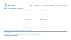 Porta a battente con maniglione antipanico 90 x 210 – Prospetto – Scala 1:50