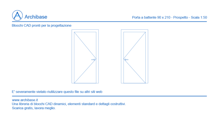 Porta a battente 90 x 210 – Prospetto – Scala 1:50