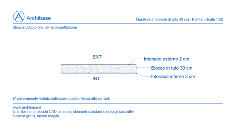 Muratura in blocchi di tufo da 30 cm – Pianta – Scala 1:50