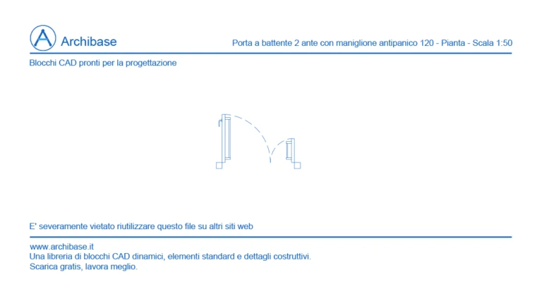 Porta a battente 2 ante con maniglione antipanico 120 – Pianta – Scala 1:50