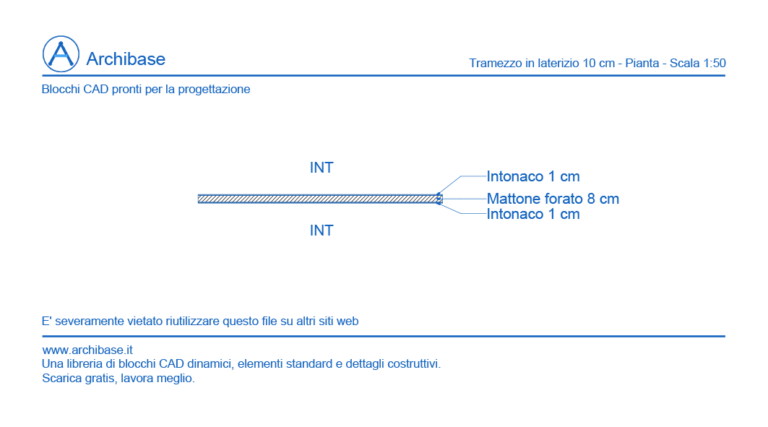 Tramezzo in laterizio 10 cm – Pianta – Scala 1:50