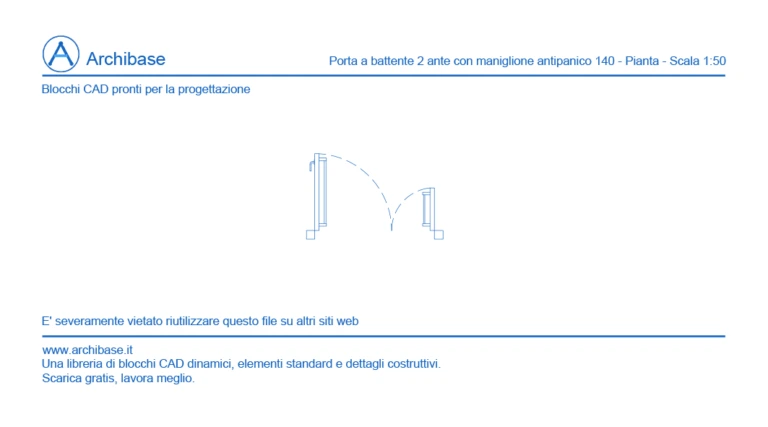 Porta a battente 2 ante con maniglione antipanico 140 – Pianta – Scala 1:50