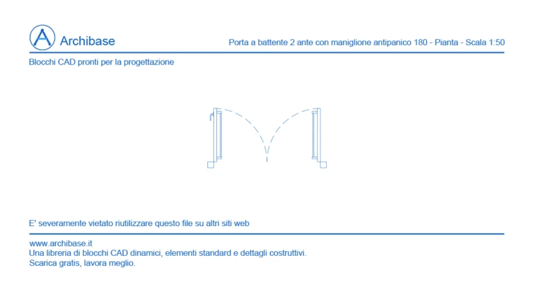 Porta a battente 2 ante con maniglione antipanico 180 – Pianta – Scala 1:50