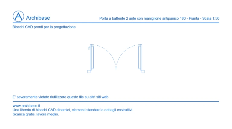 Porta a battente 2 ante con maniglione antipanico 200 – Pianta – Scala 1:50
