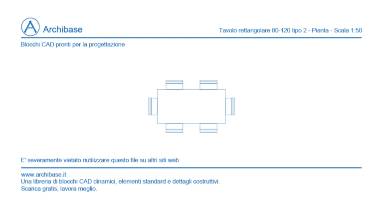 Tavolo rettangolare 80-120 tipo 2 – Pianta – Scala 1:50